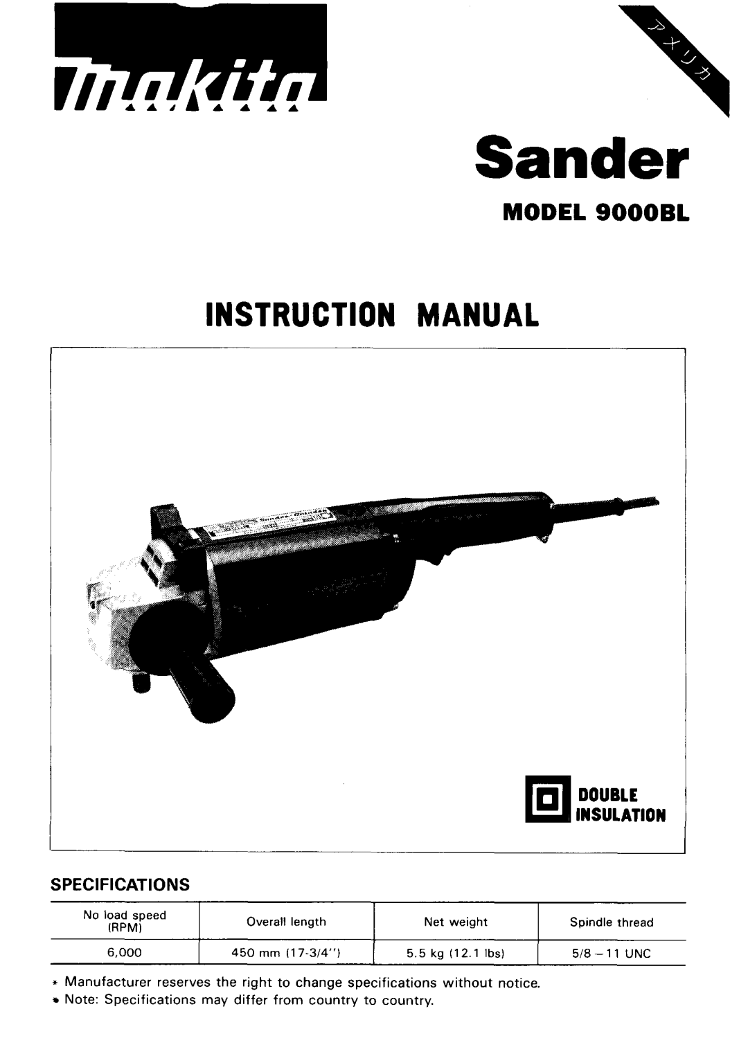 Makita 900BL instruction manual Sander 