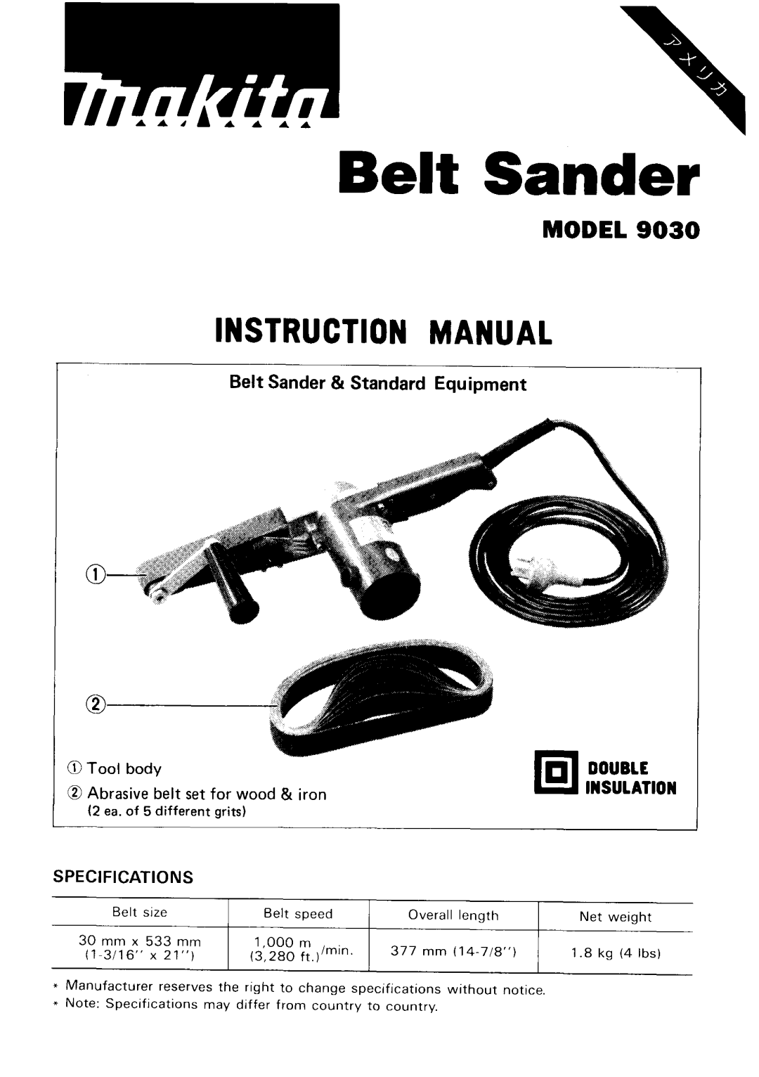 Makita 9030 instruction manual Belt Sander 