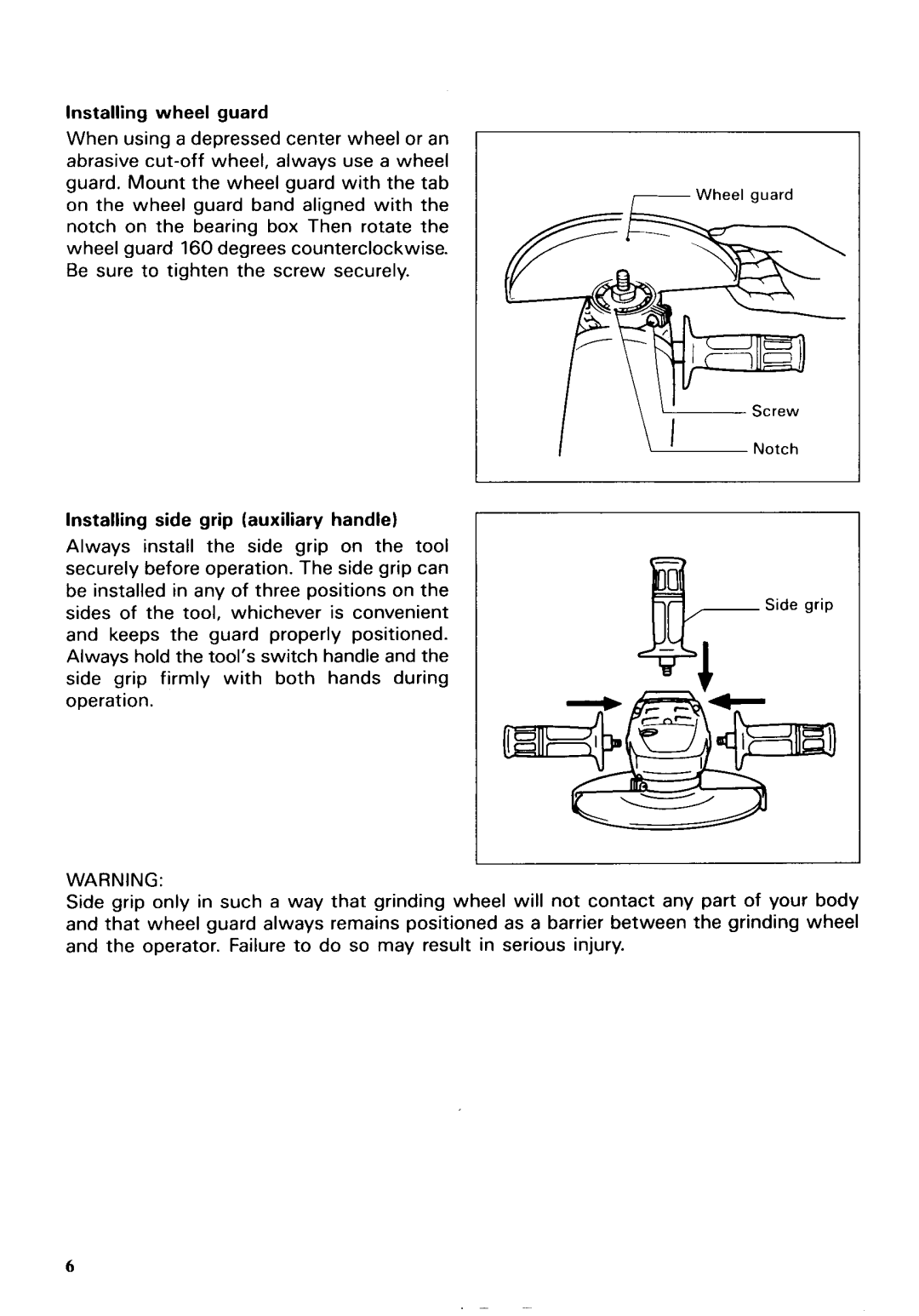 Makita 9049, 90471 instruction manual Installing wheel guard, Installing side grip auxiliary handle 