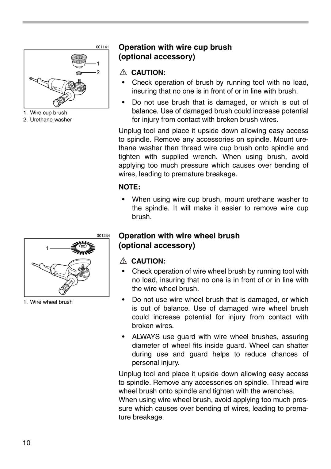 Makita 9060L Operation with wire cup brush optional accessory, Operation with wire wheel brush, Optional accessory 