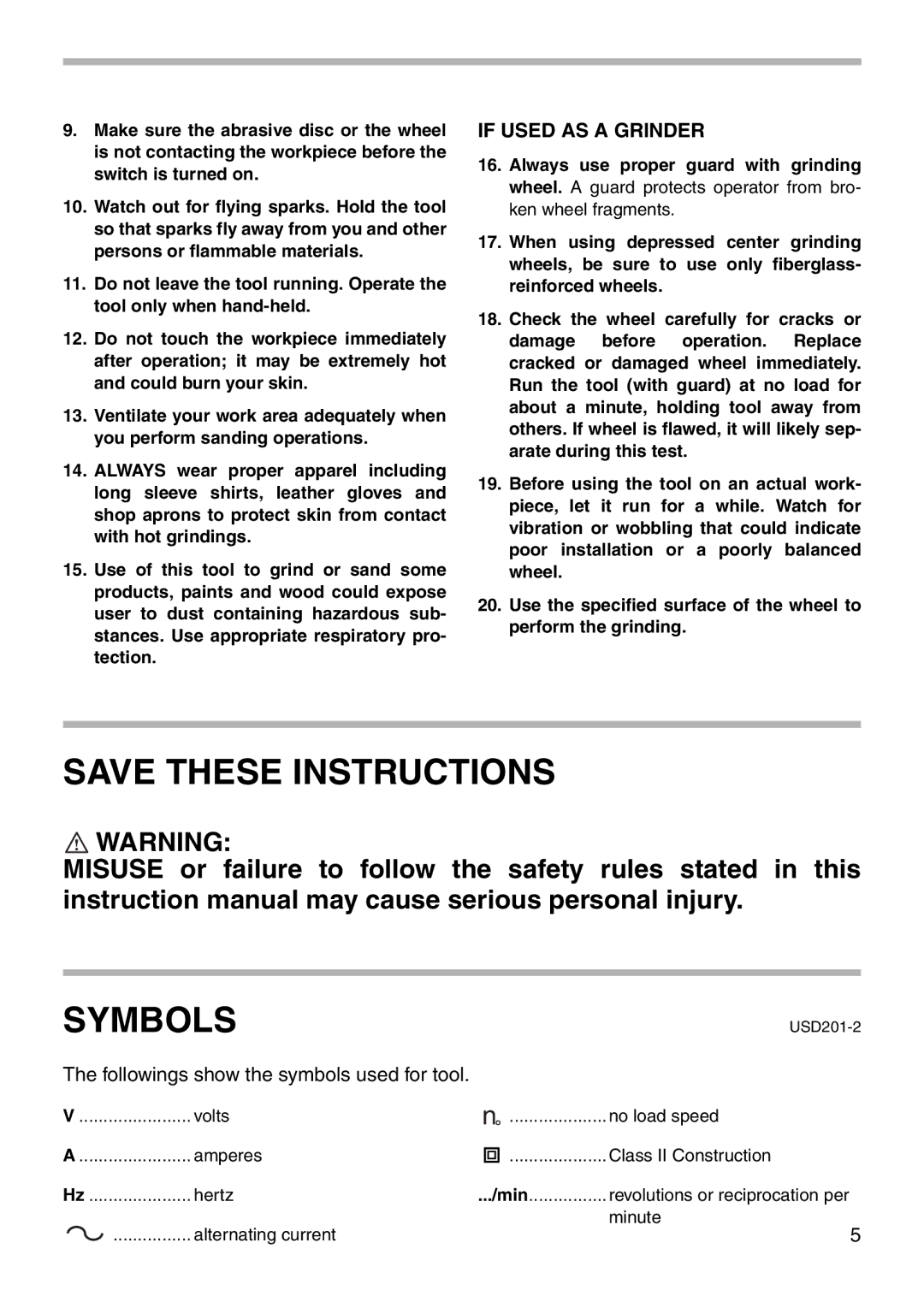 Makita 9060L instruction manual Symbols 