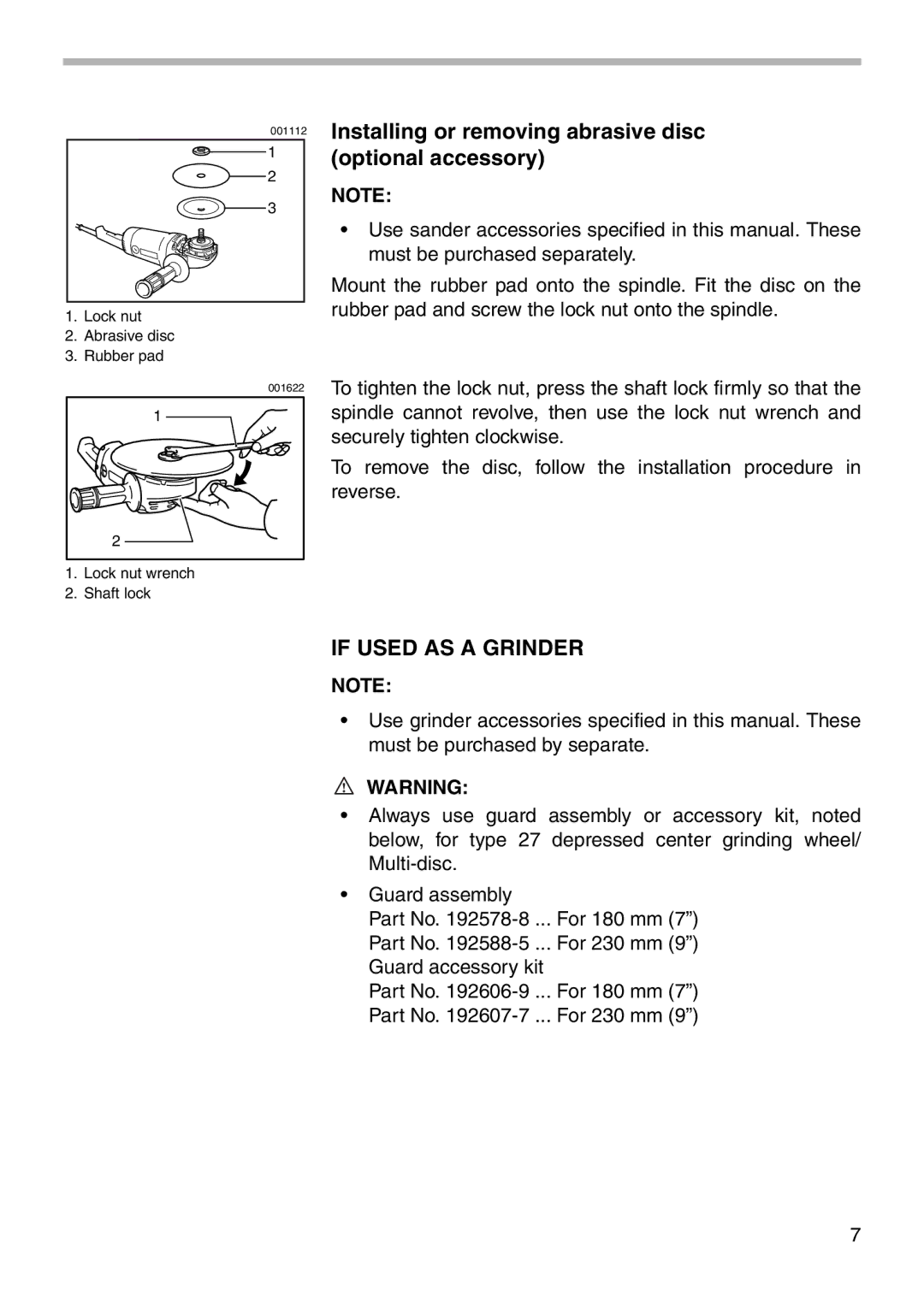 Makita 9060L instruction manual Installing or removing abrasive disc optional accessory, If Used AS a Grinder 