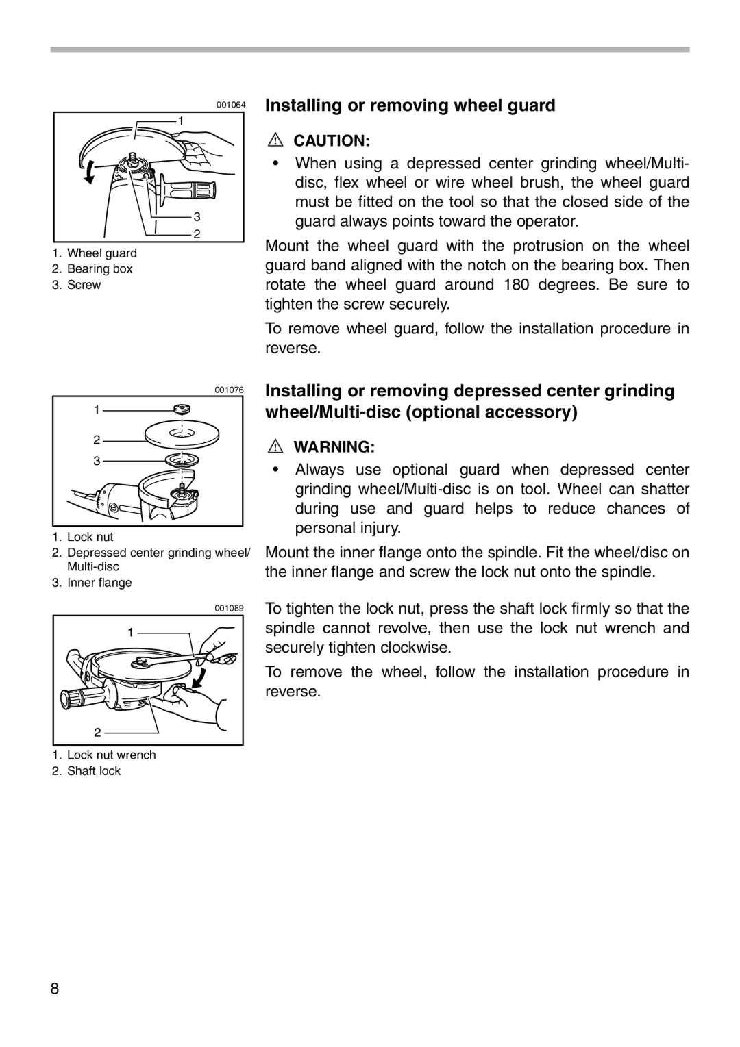 Makita 9060L instruction manual Installing or removing wheel guard 