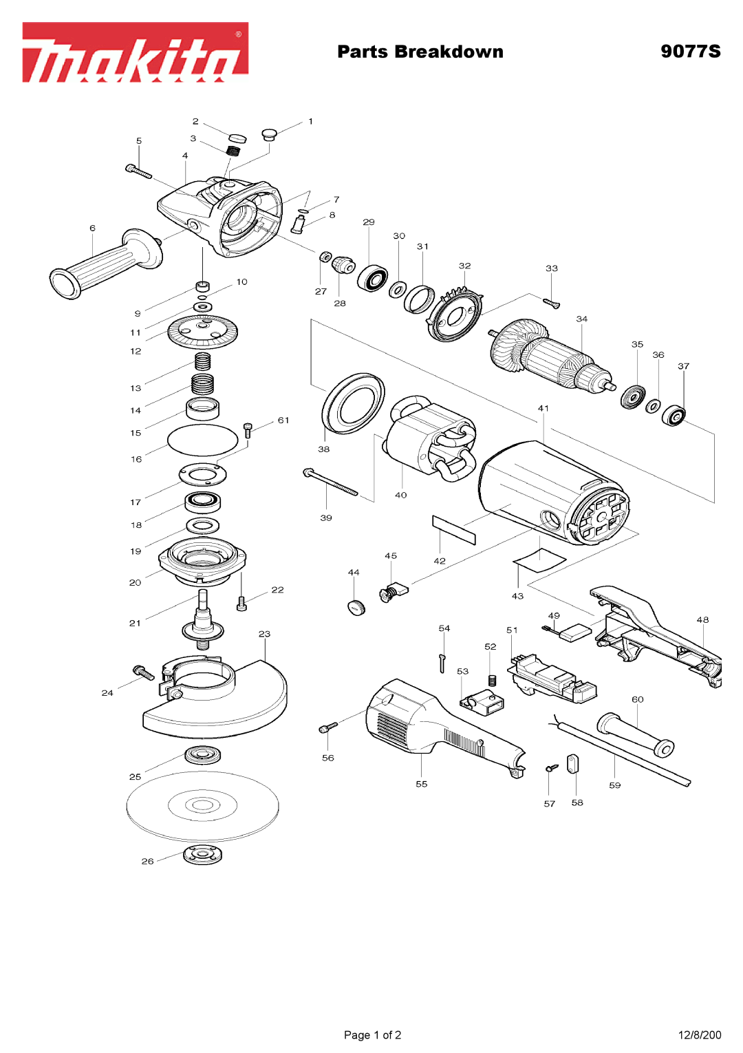 Makita 9077S manual Parts Breakdown 