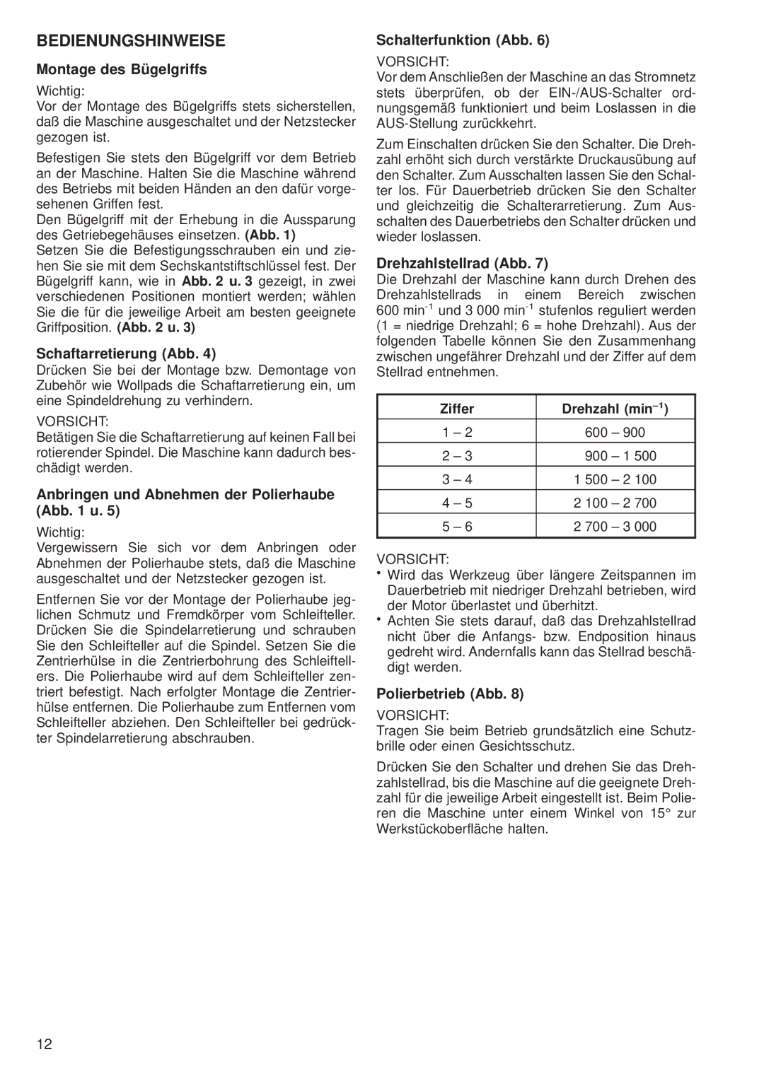 Makita 9227CB instruction manual Bedienungshinweise 