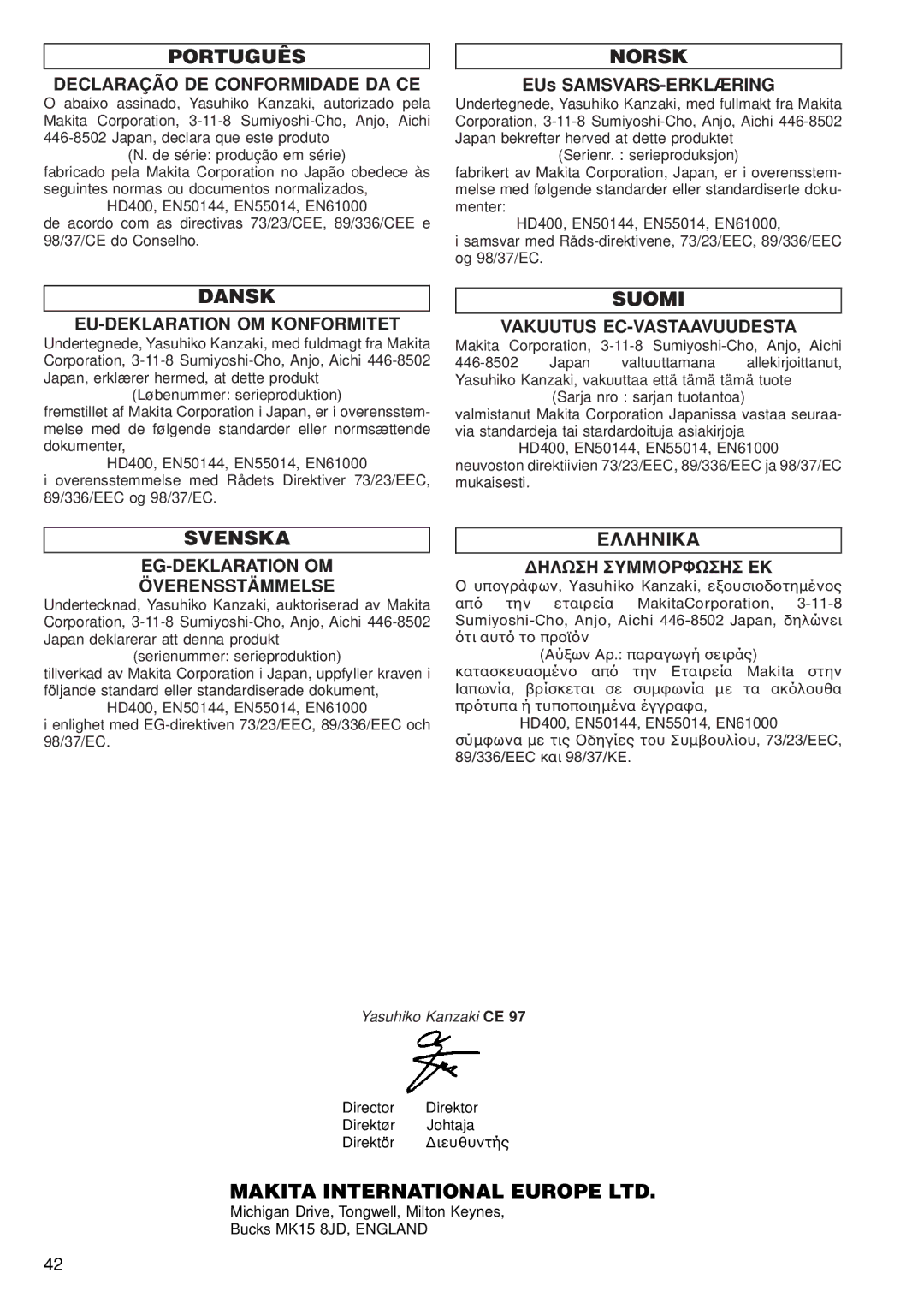 Makita 9227CB instruction manual Português, Norsk, Dansk, Suomi, Svenska 