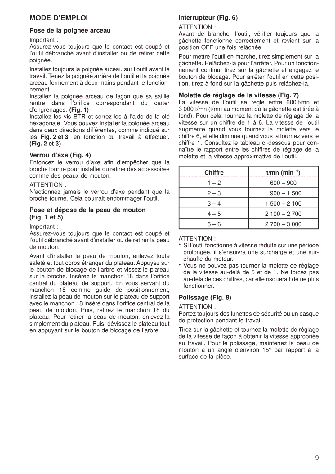 Makita 9227CB instruction manual Mode Demploi 