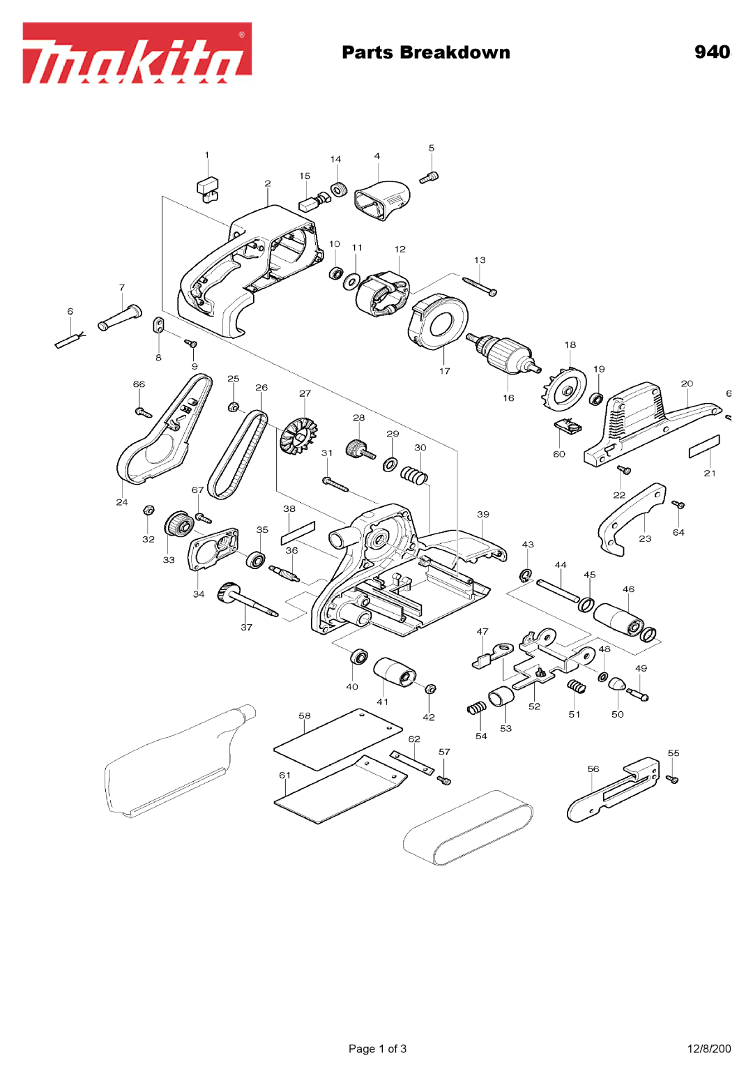 Makita manual Parts Breakdown 940 