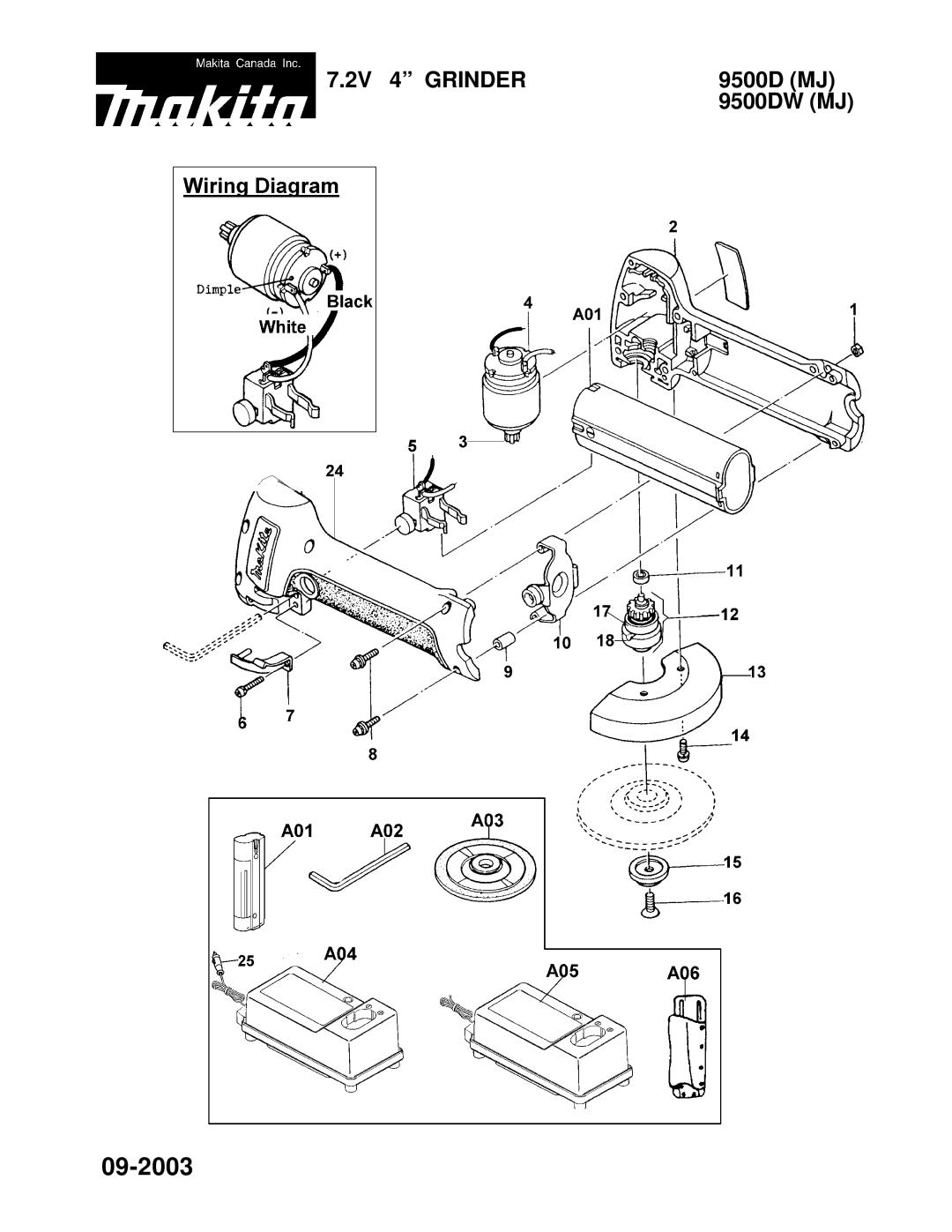 Makita 9500DW manual 09-2003 