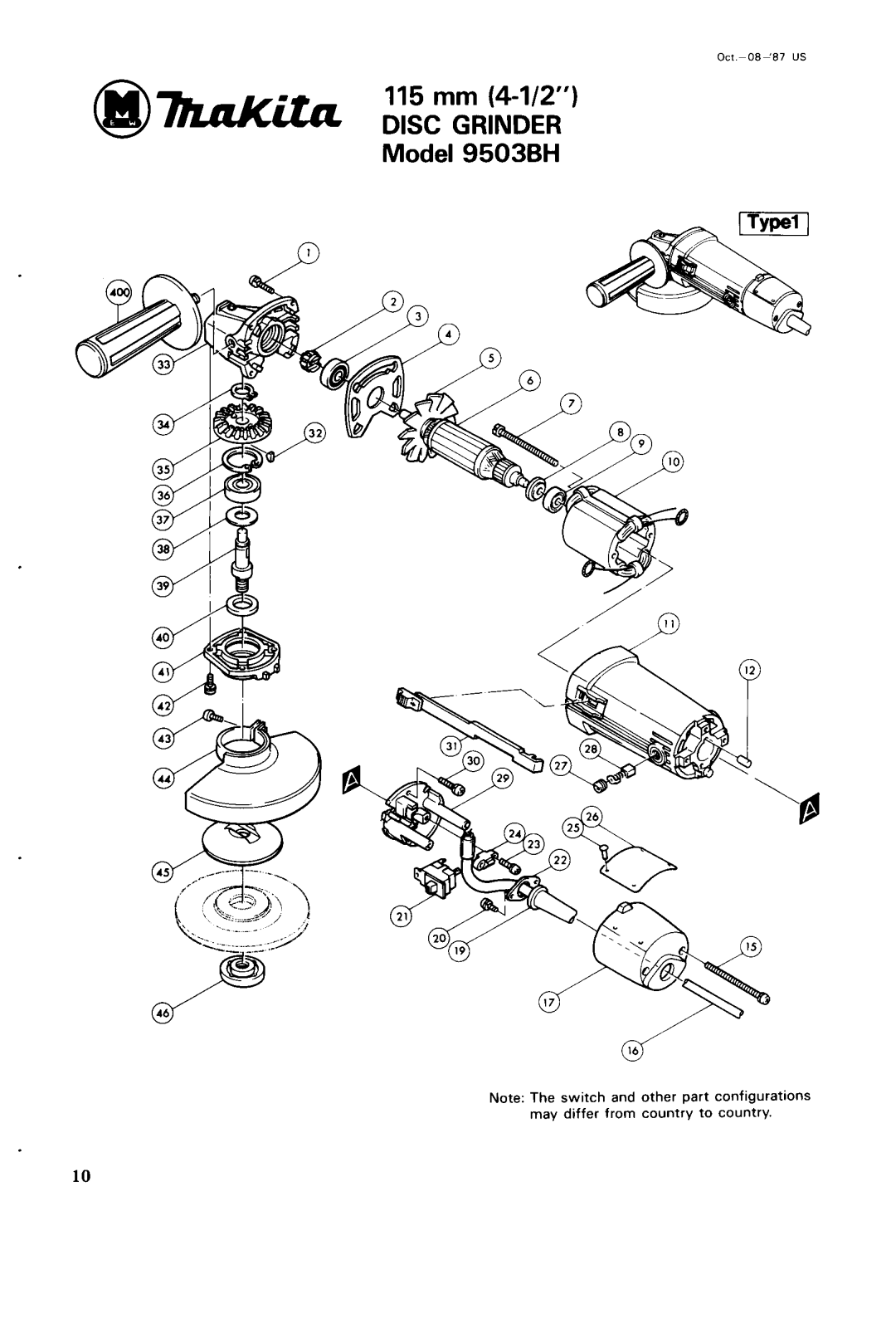 Makita 9503BH instruction manual Disc Grinder 