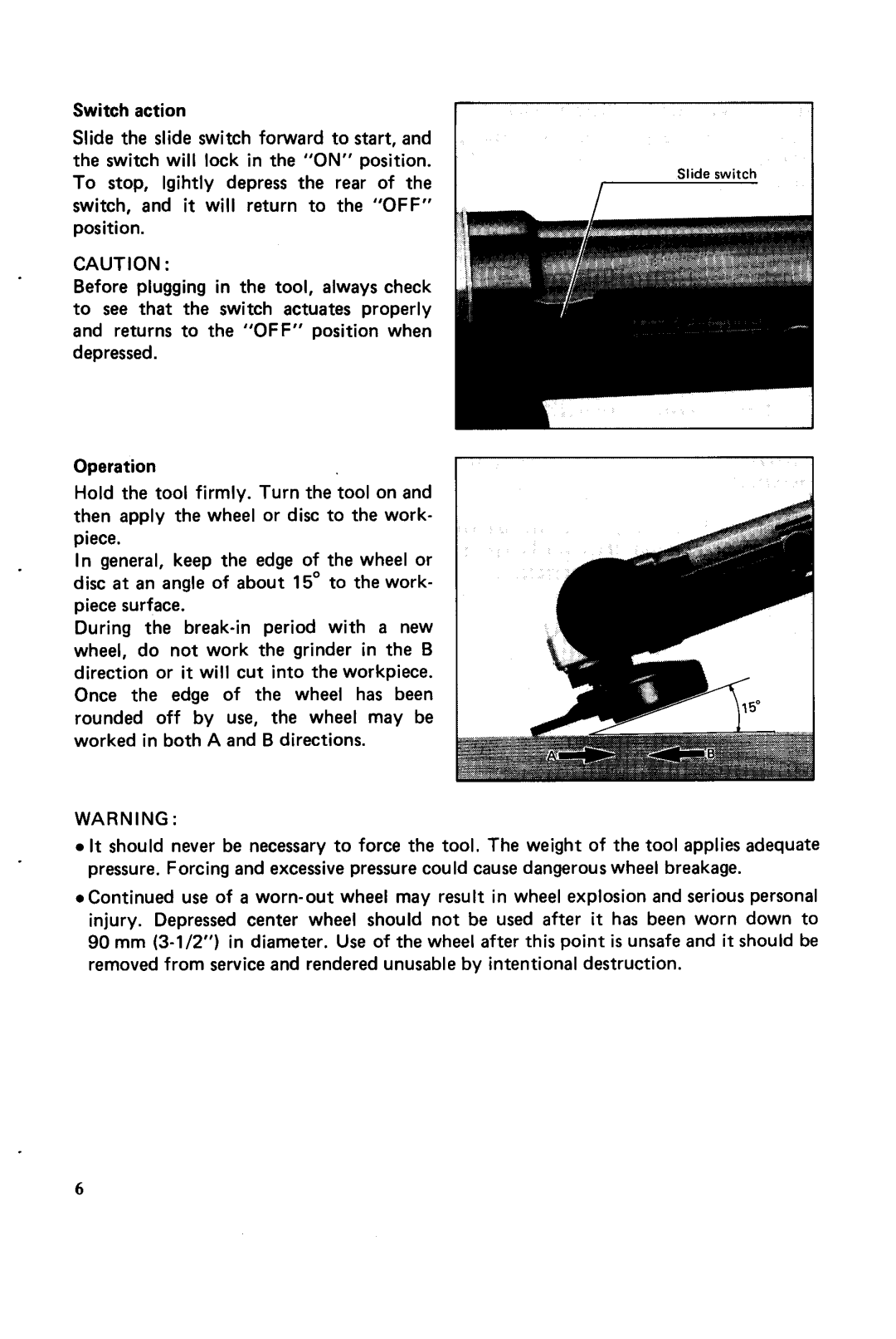 Makita 9503BH instruction manual Slide switch 