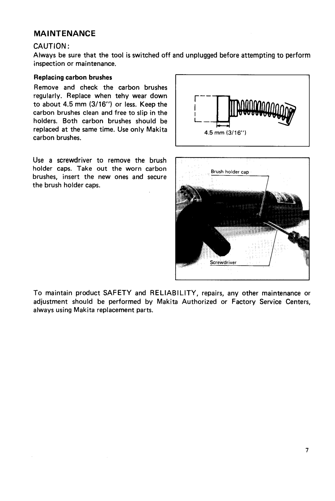 Makita 9503BH instruction manual Maintenance 