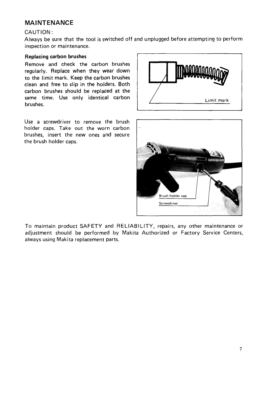 Makita 9505BH instruction manual Maintenance 