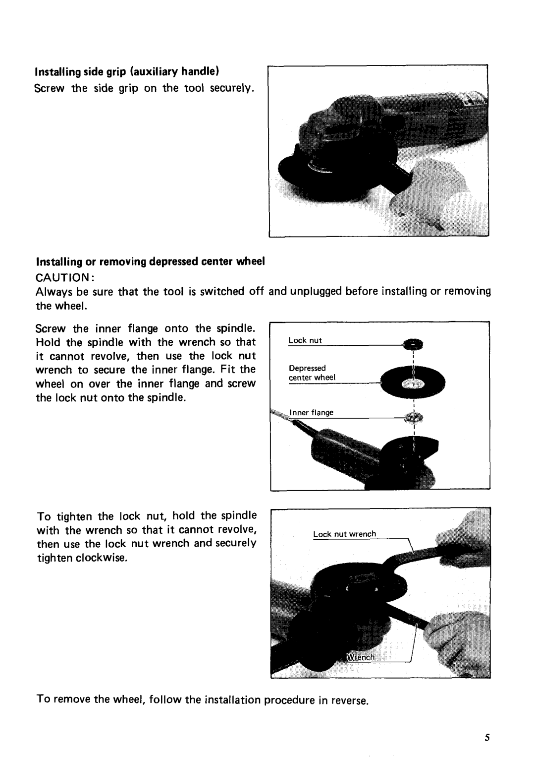 Makita 9514B instruction manual Depressed center wheel 