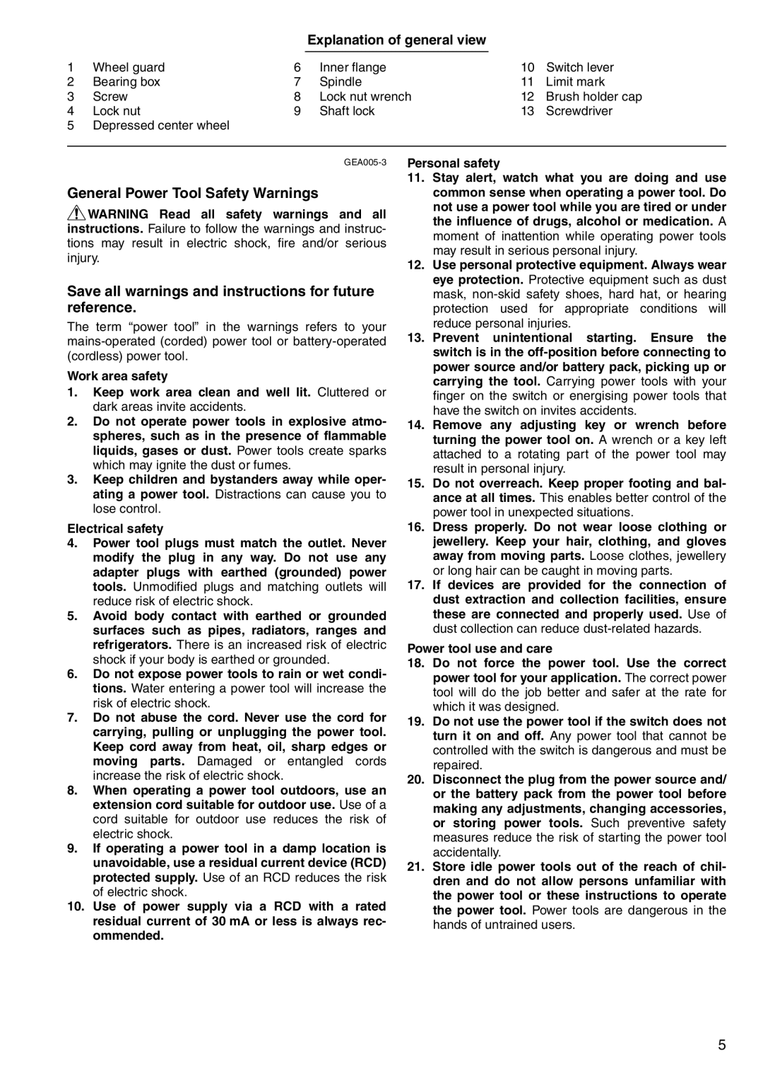 Makita 9521NB, 9522NB manual Explanation of general view 