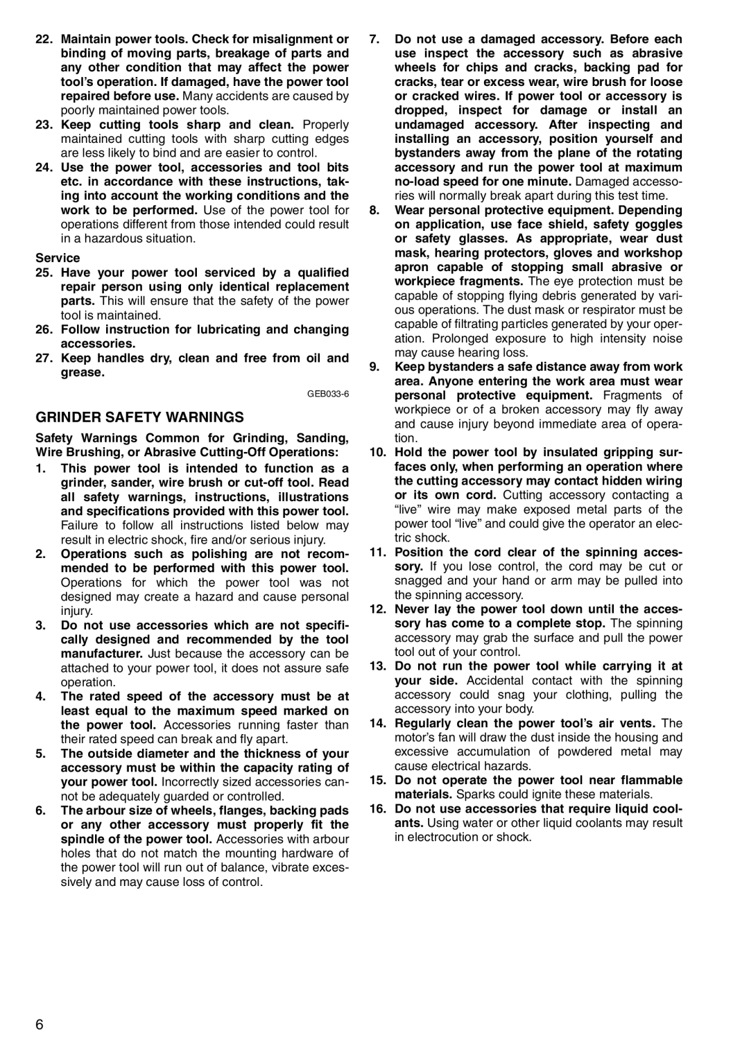 Makita 9522NB, 9521NB manual Grinder Safety Warnings 