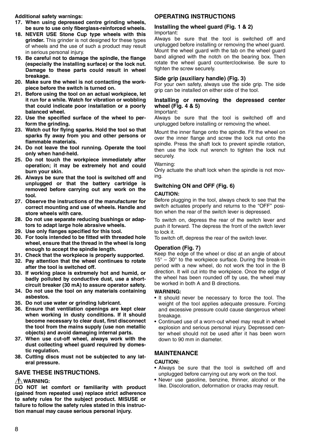 Makita 9522NB, 9521NB manual Operating Instructions, Maintenance 