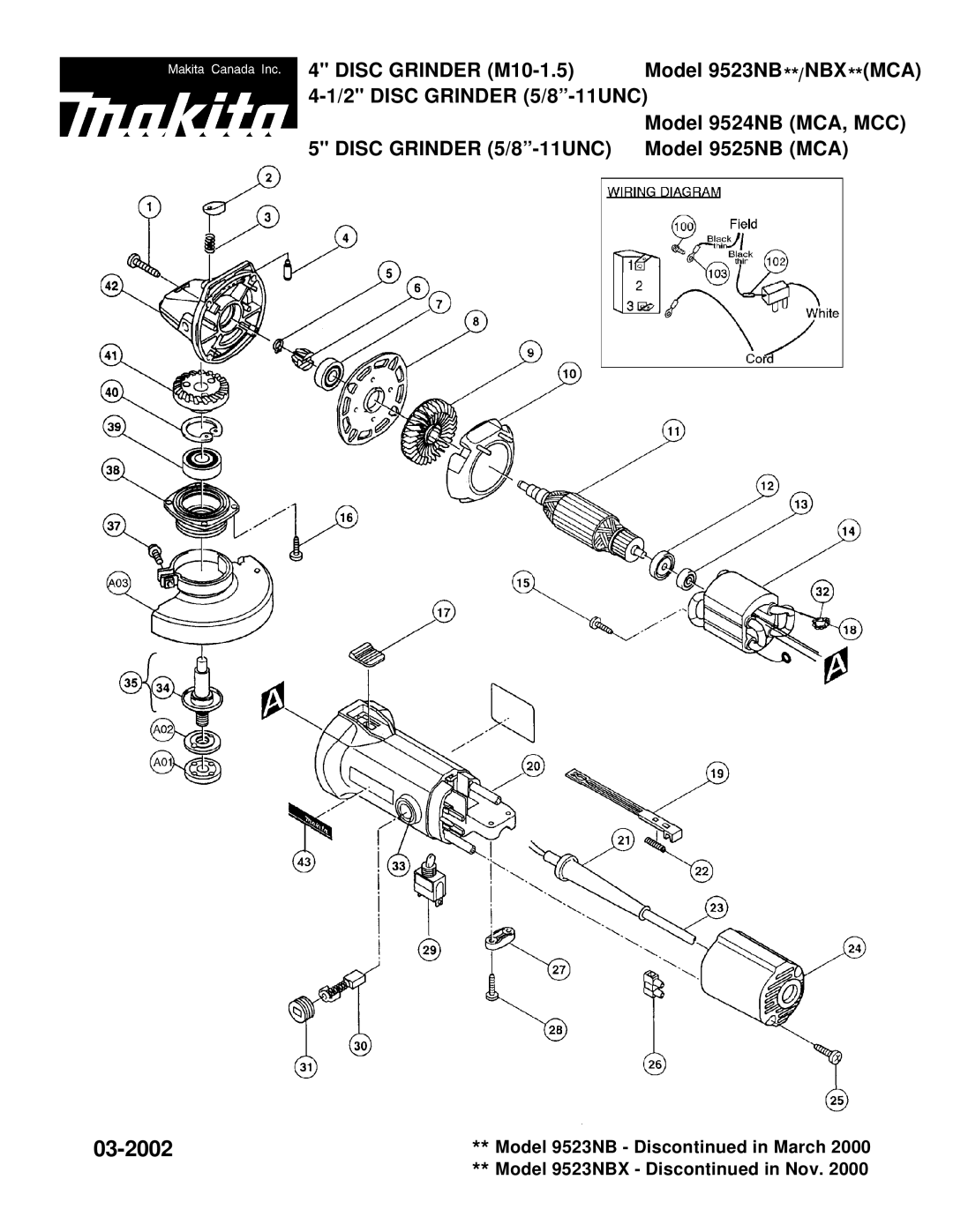 Makita 9523NB manual 03-2002 