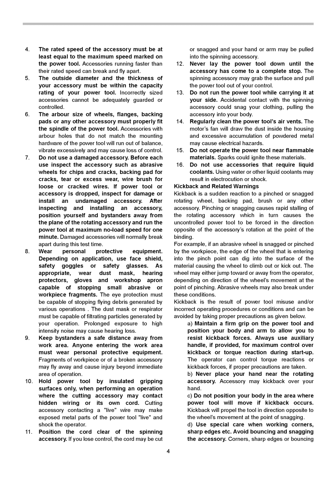 Makita 9554HN, 9555HN, 9553HN instruction manual Kickback and Related Warnings 