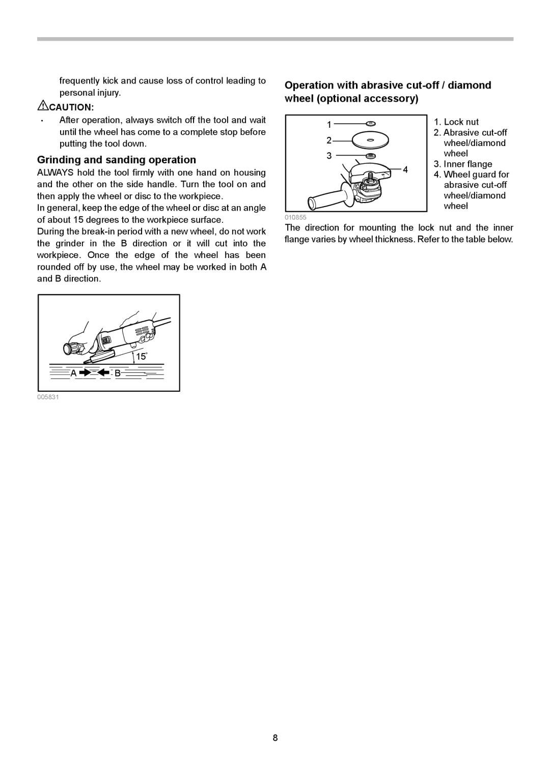 Makita 9553HN, 9555HN, 9554HN instruction manual Grinding and sanding operation 