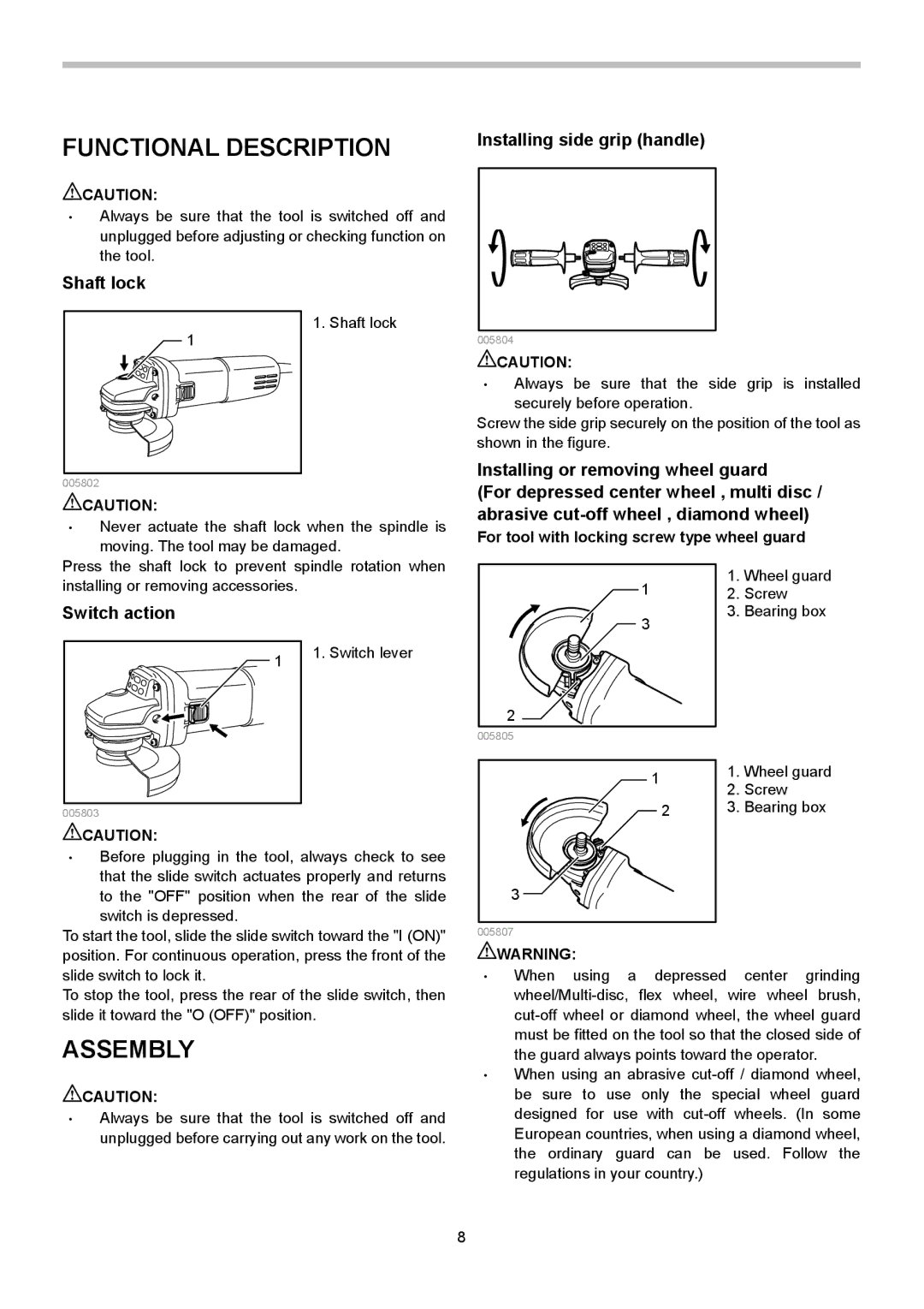 Makita 9557NB, 9556NB, 9558NB instruction manual Functional Description, Assembly 