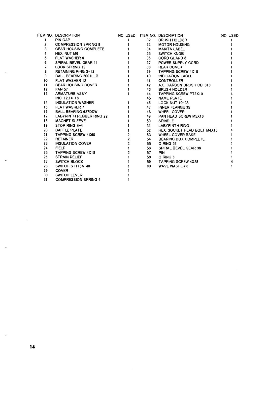 Makita 9563CV, 9560CV, 9564CV, 9561CV, 9565CV instruction manual Brush Holder Armature Assy 