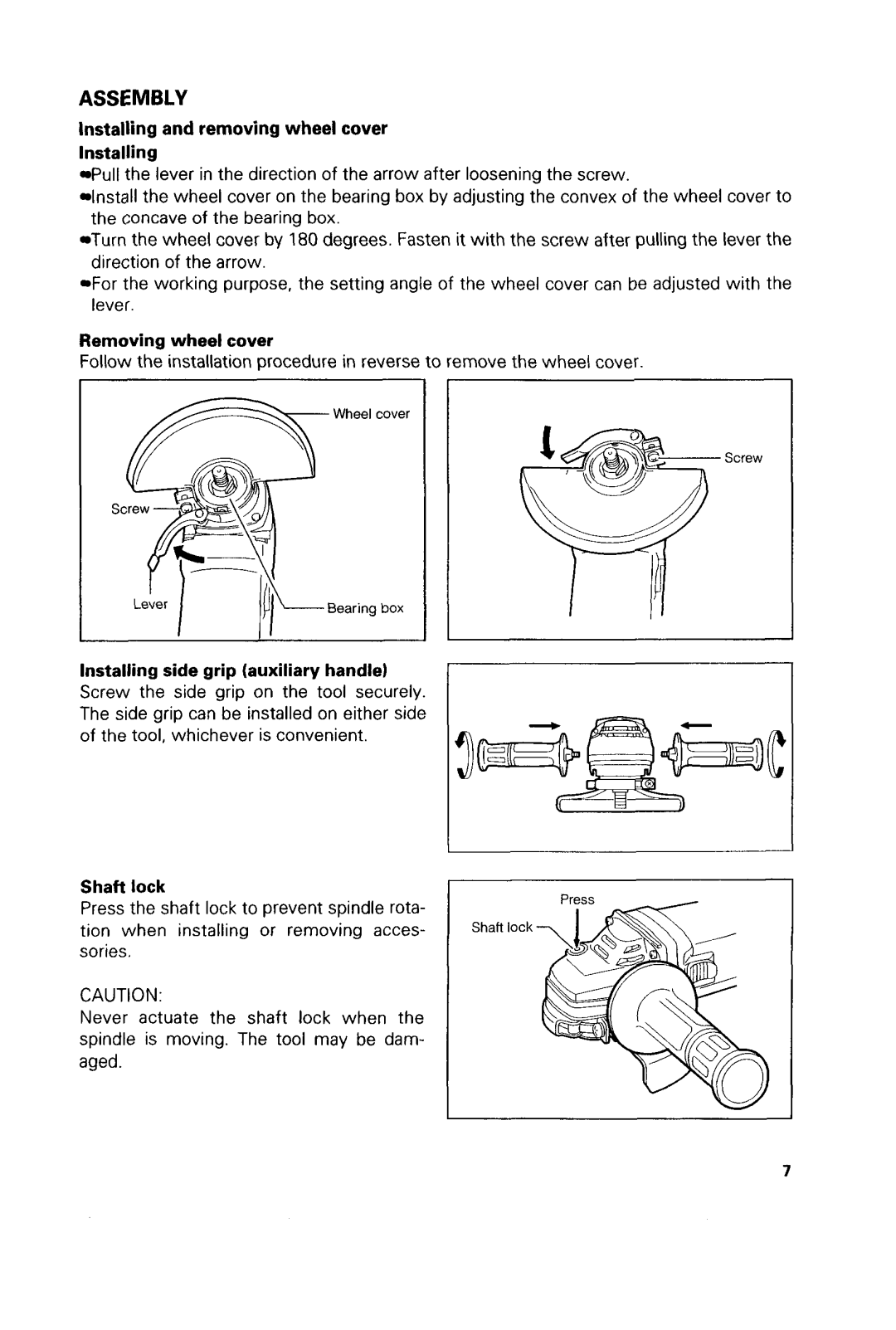 Makita 9561CV, 9560CV, 9564CV, 9565CV, 9563CV Assembly, Installing and removing wheel cover, Removing wheel cover 