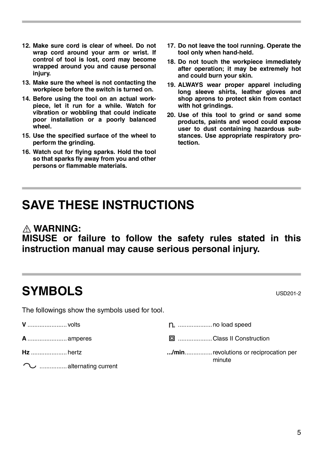 Makita 9566CV instruction manual Symbols 