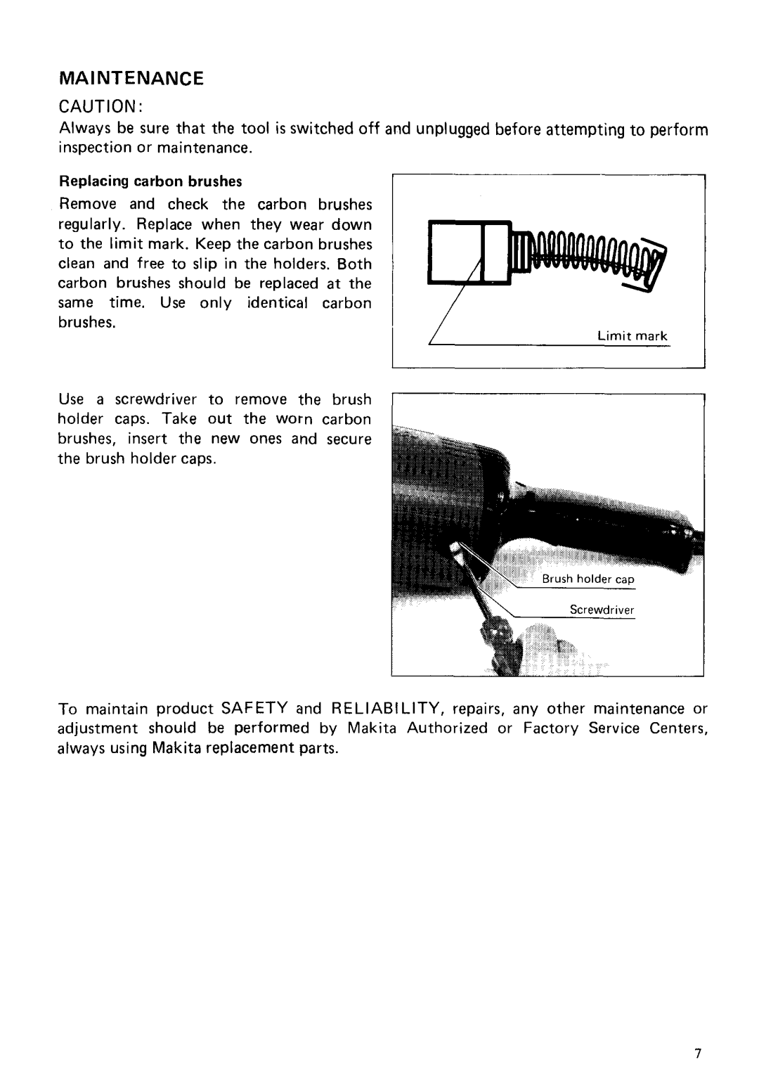 Makita 9609B, 9607BL instruction manual Maintenance 