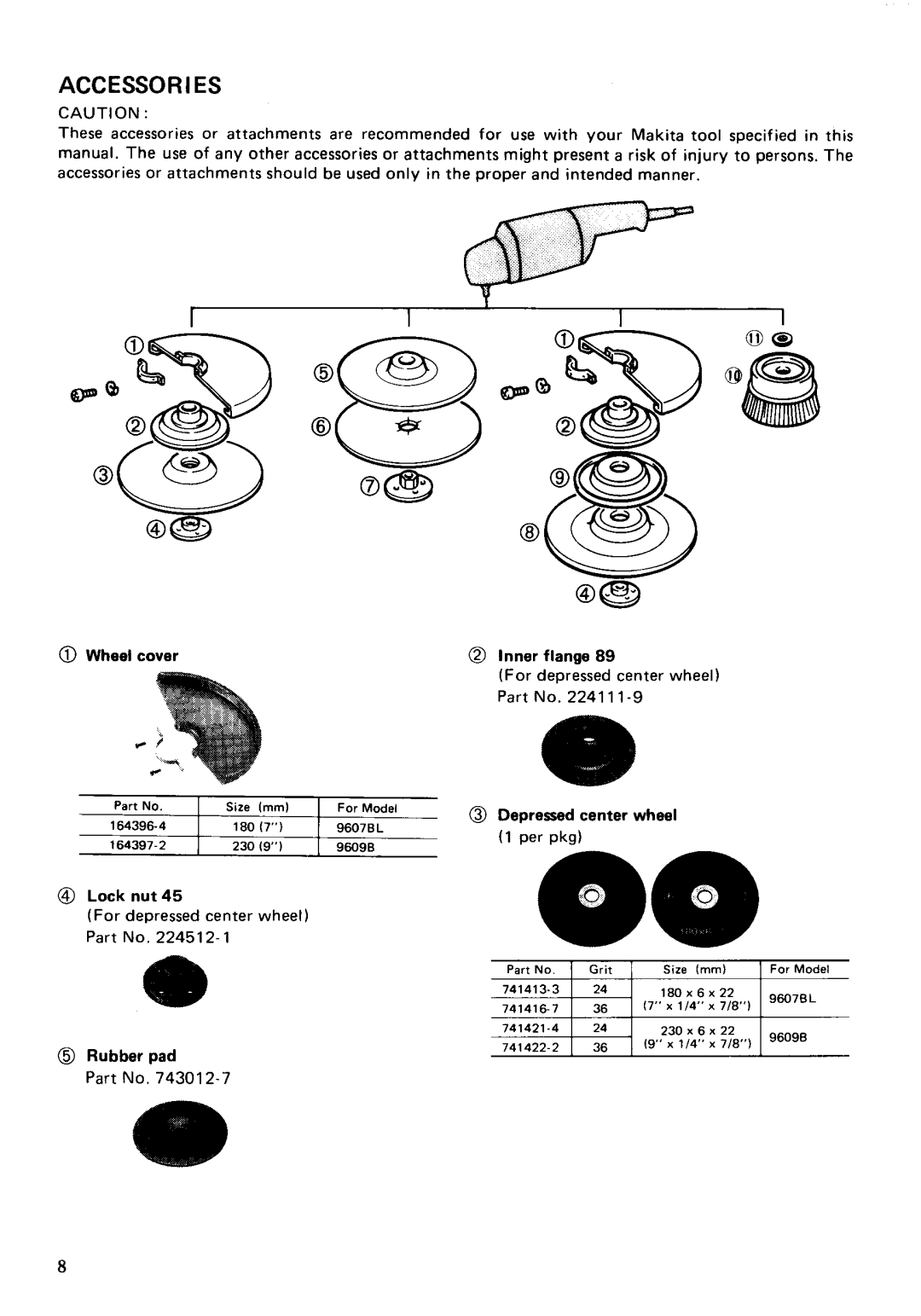 Makita 9607BL, 9609B instruction manual Accessories 