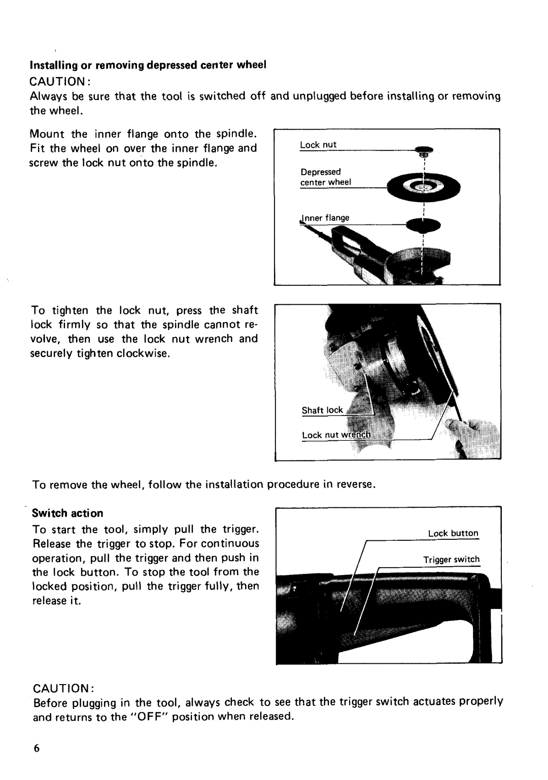 Makita 9627 instruction manual Lock nut Depressed center wheel 