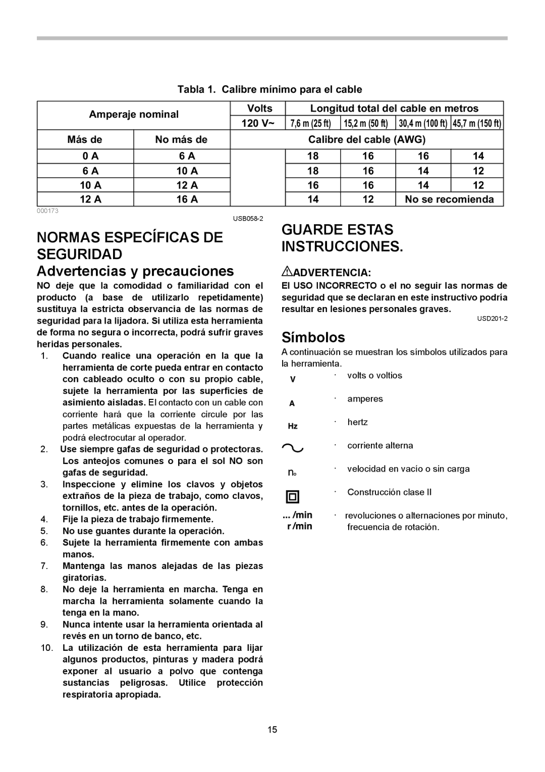 Makita 9741 instruction manual Normas Específicas DE Seguridad Advertencias y precauciones, Símbolos 