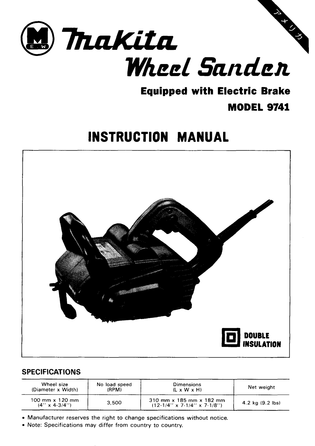 Makita 9741 instruction manual Wheel Slincien 