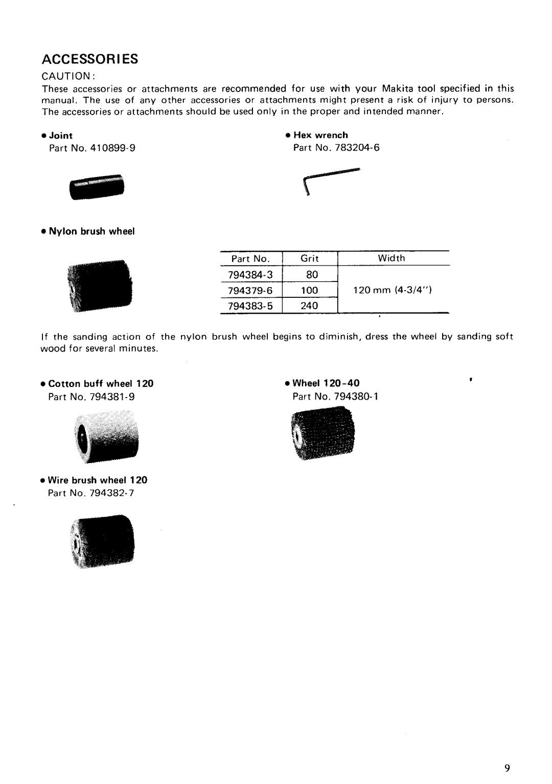 Makita 9741 instruction manual Accessories 