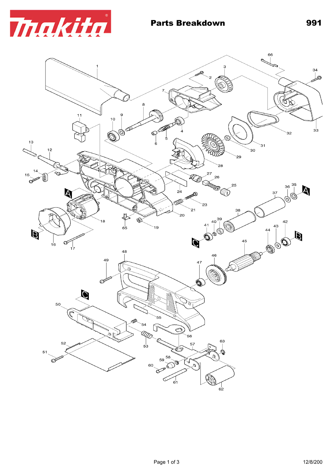 Makita manual Parts Breakdown 991 