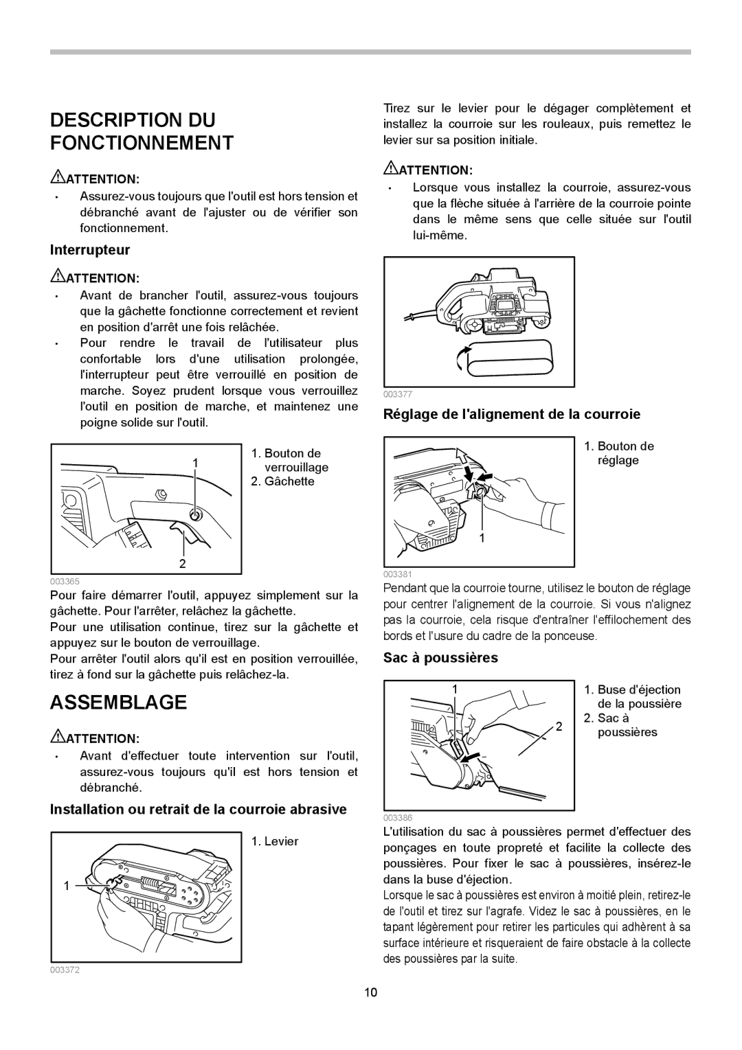 Makita 9901, 9924DB, 9401 instruction manual Description DU Fonctionnement, Assemblage 