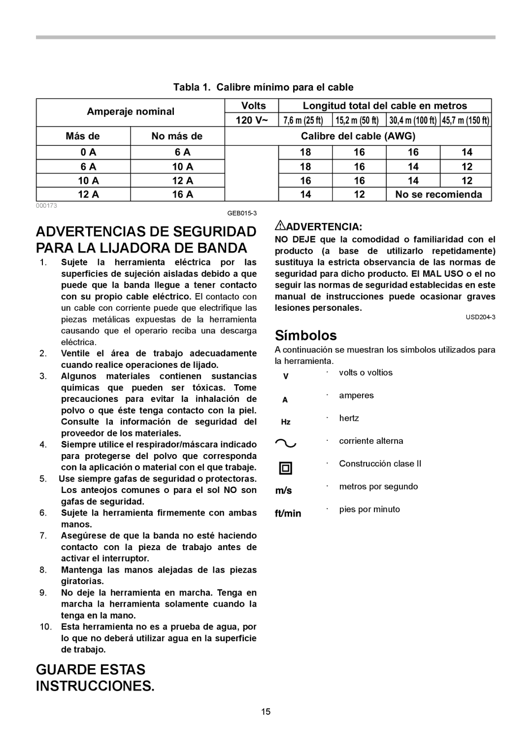 Makita 9924DB, 9901, 9401 Advertencias DE Seguridad Para LA Lijadora DE Banda, Símbolos, Guarde Estas Instrucciones 