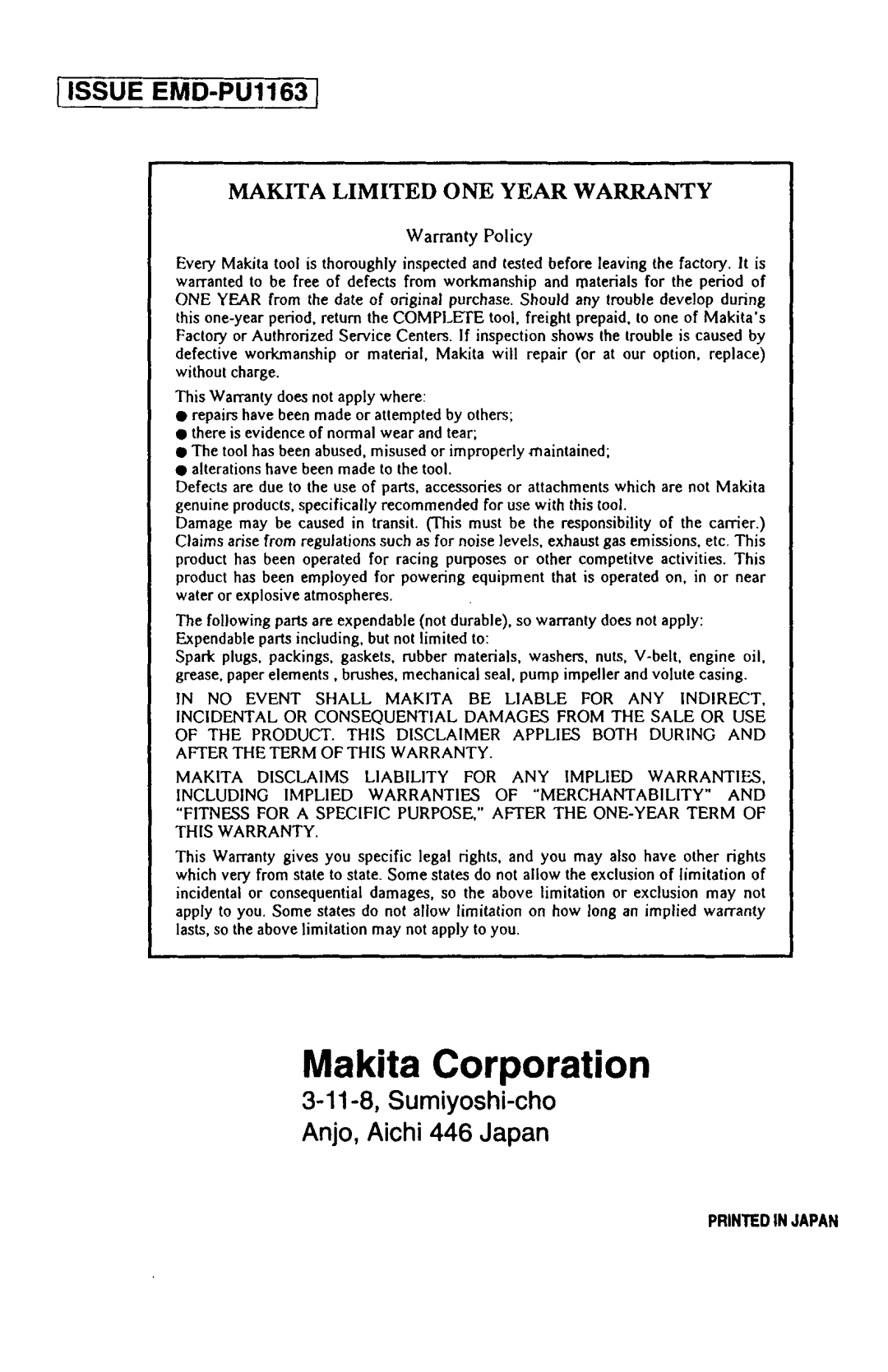 Makita 9ZZ9020031 manual 