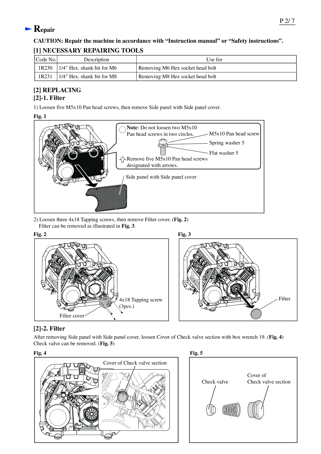 Makita AC310H dimensions Repair, Filter 