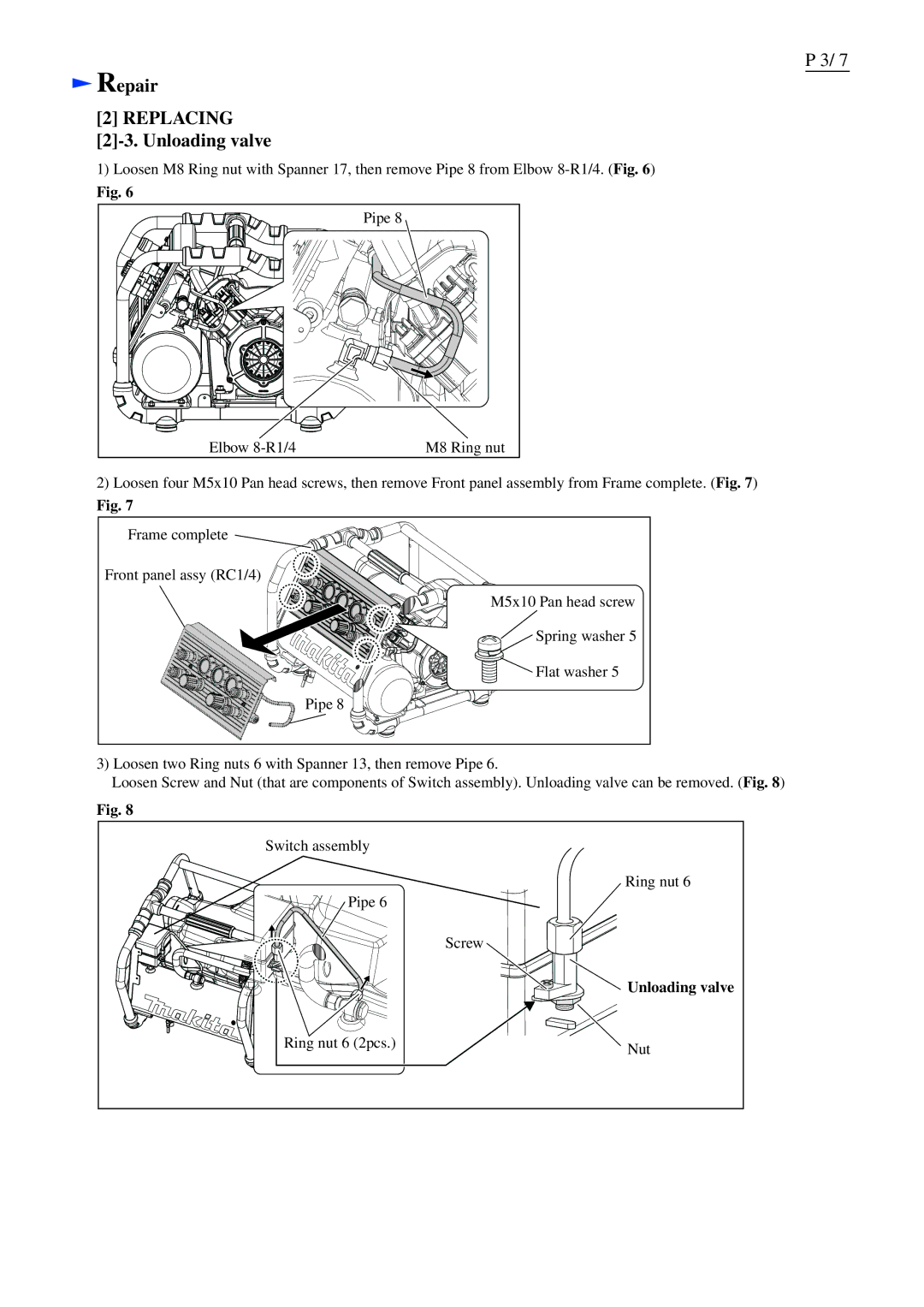 Makita AC310H dimensions Unloading valve 