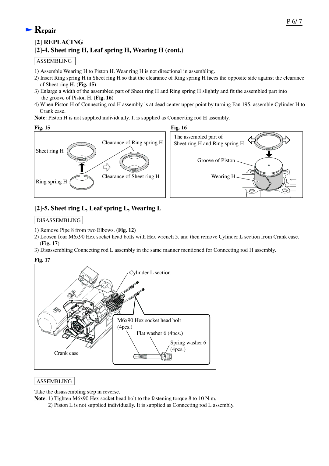 Makita AC310H dimensions Sheet ring L, Leaf spring L, Wearing L, Assembling 