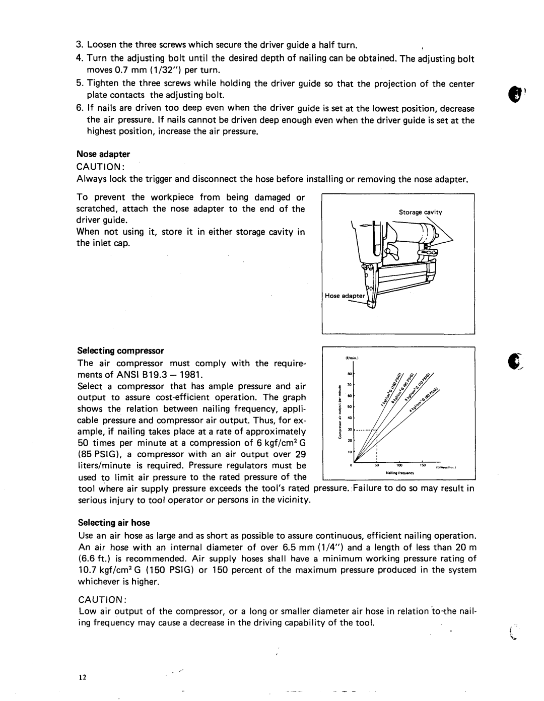 Makita AF501 specifications Storage cavity Hose 