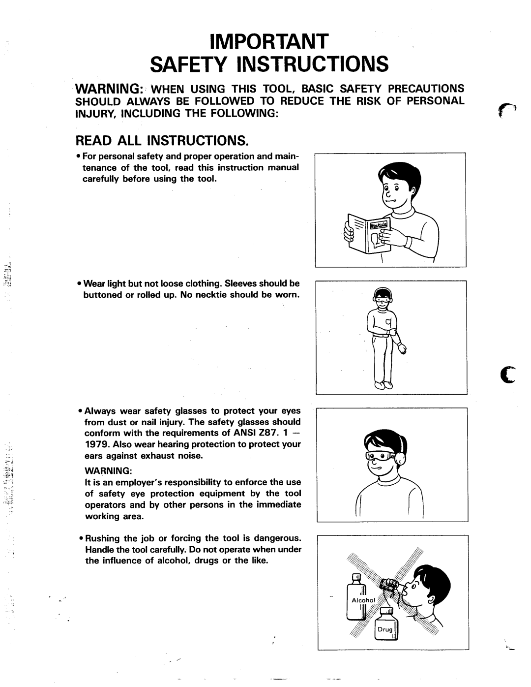 Makita AF501 specifications Safety Instructions 