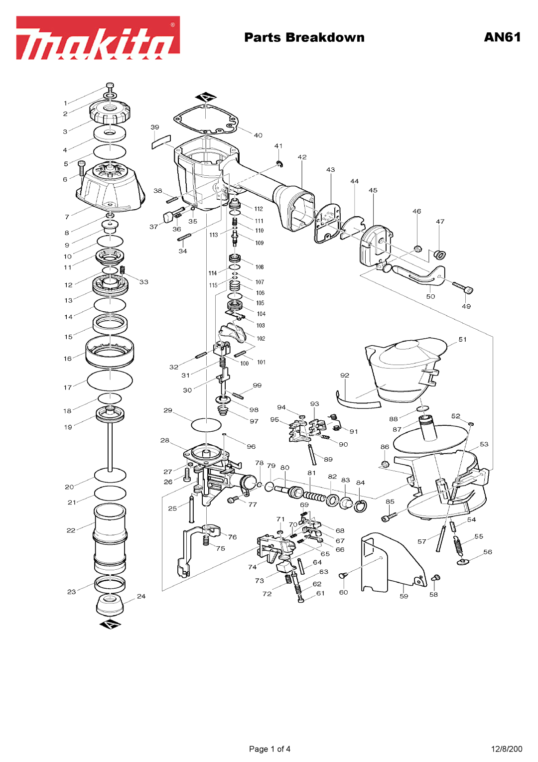 Makita AN61 manual Parts Breakdown 