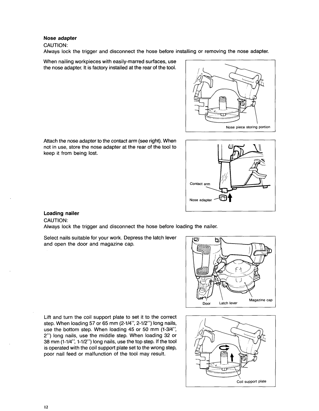 Makita AN611 instruction manual Nose adapter, Loading nailer 