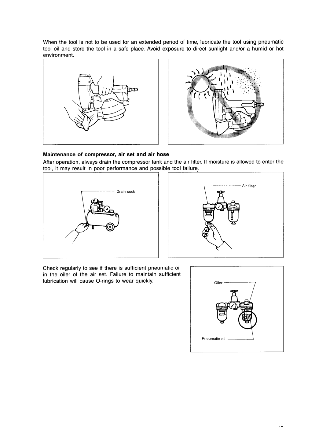 Makita AN611 instruction manual Maintenance of compressor, air set and air hose 