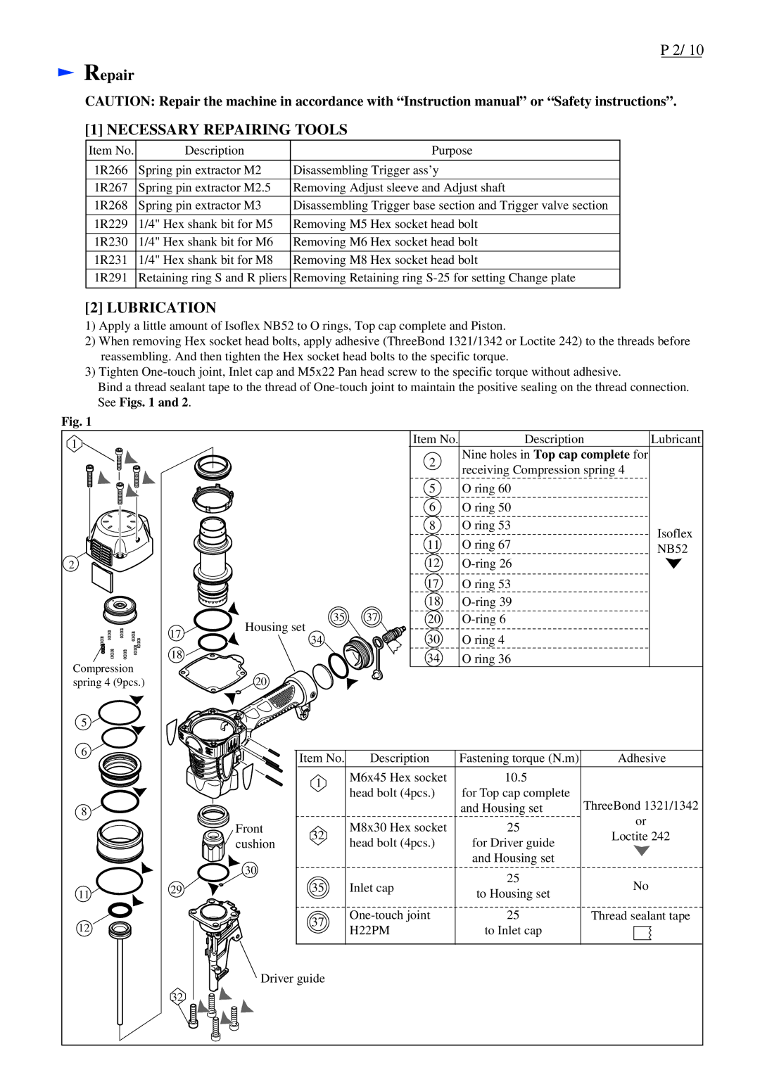 Makita AN911H specifications Necessary Repairing Tools 