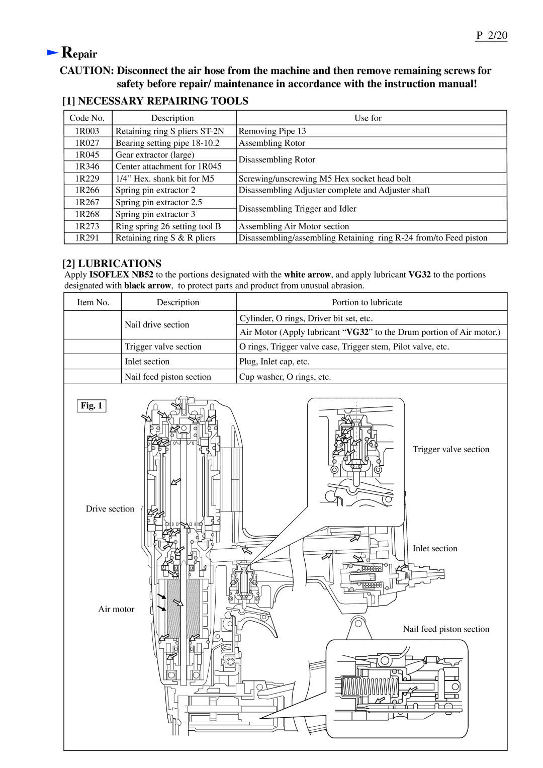 Makita AR410HR dimensions Necessary Repairing Tools 