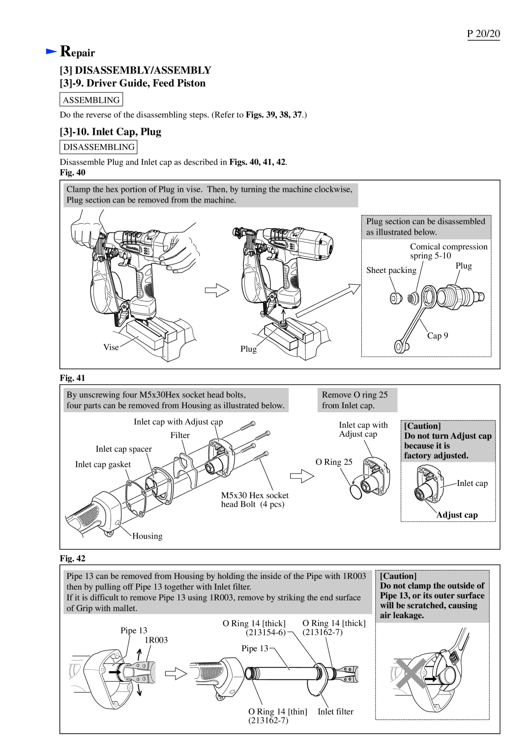 Makita AR410HR dimensions Inlet Cap, Plug, Do not turn Adjust cap because it is Factory adjusted 