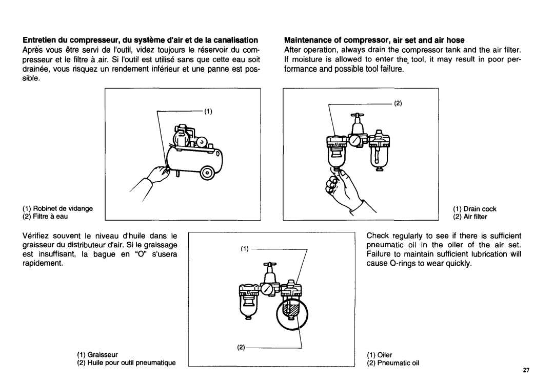 Makita AT638 instruction manual Maintenance of compressor, air set and air hose 